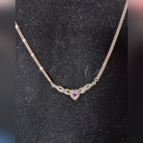 Sale! Vintage Romantic Amethyst Marcasite Sterling Necklace - Picture 6 of 6